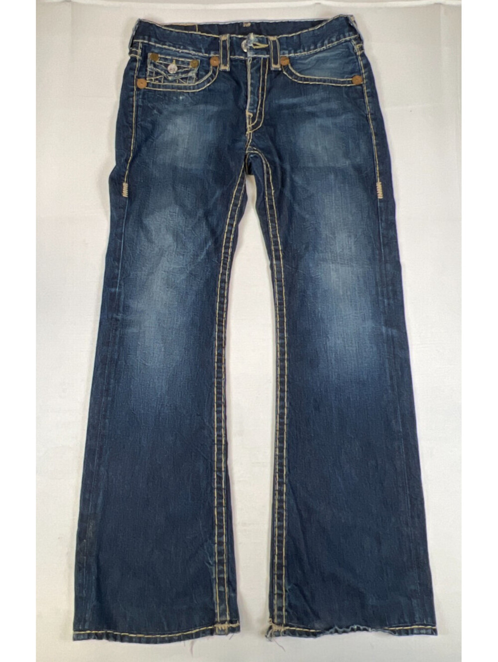 True Religion Mens Jeans 33x32 Blue USA Bootcut Heavy Stitch Denim Vintage
